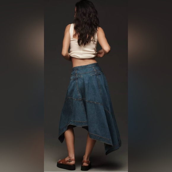 Pilcro Blue Asymmetrical Midi Skirt - Picture 3 of 11